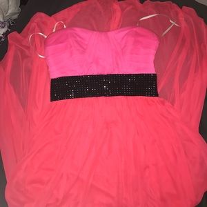 Pink and coral high low semi dress!
